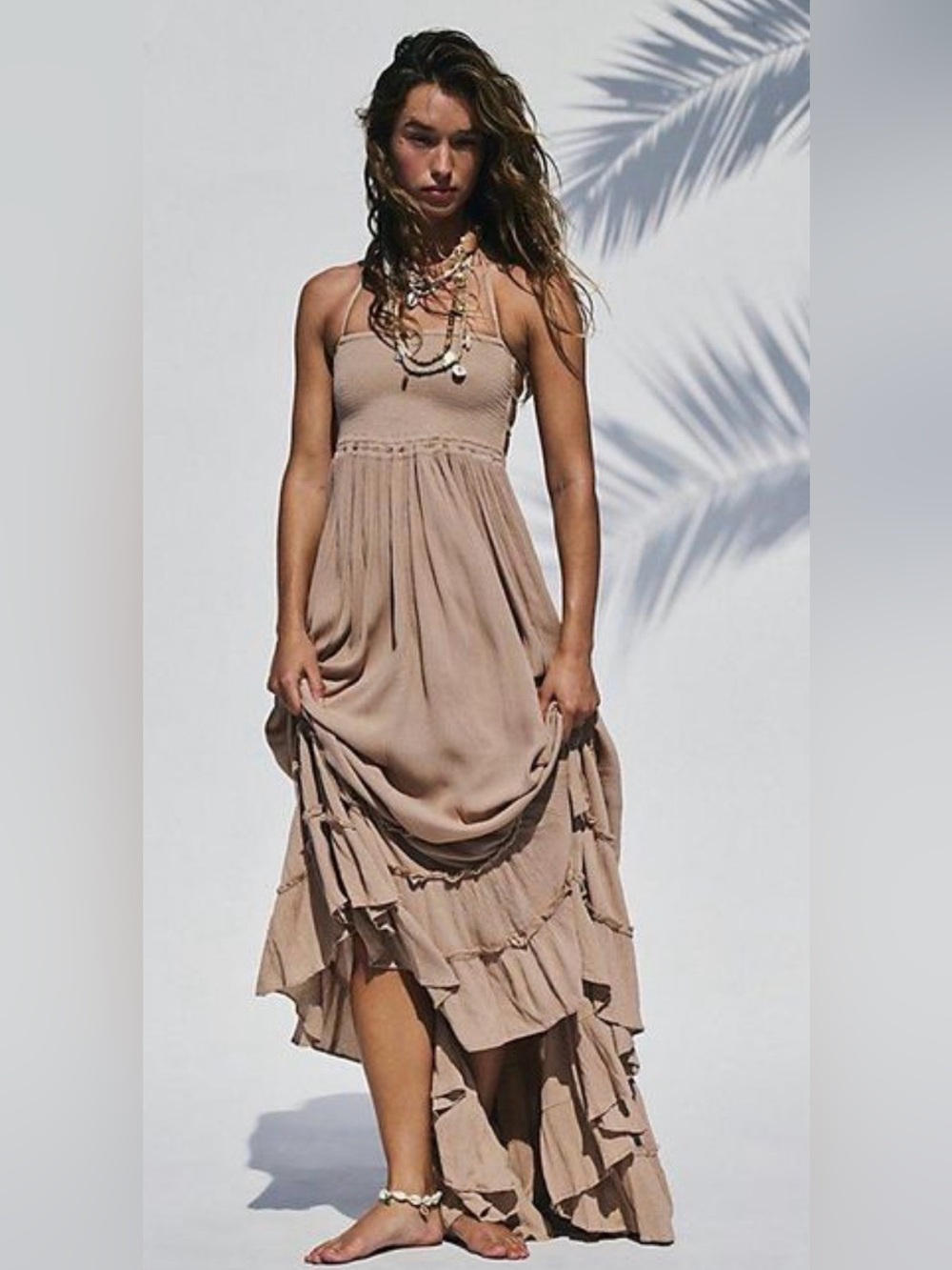 Free People Mauve Brown Halter Maxi Dress